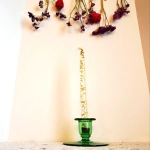 Vintage emerald green glass candle holder